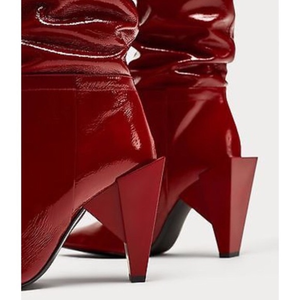 SOLD! NWT Zara Red Patent Leather Knee High Boots - Picture 6 of 8
